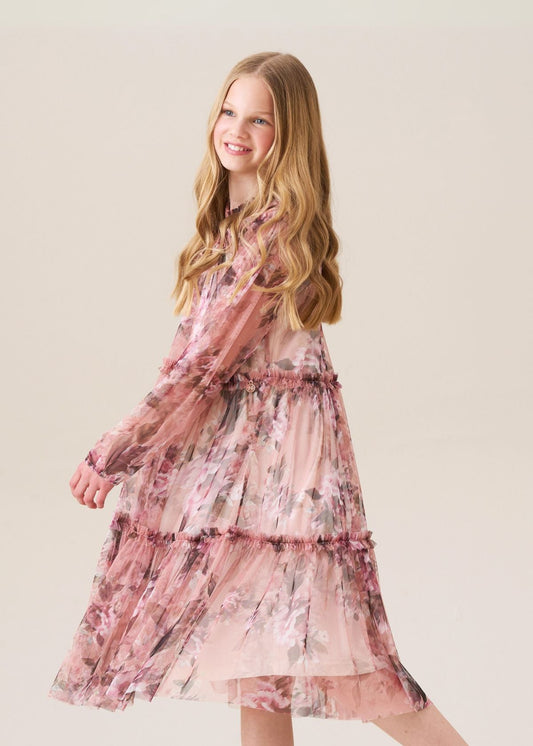 maxi girl rose floral mesh dress