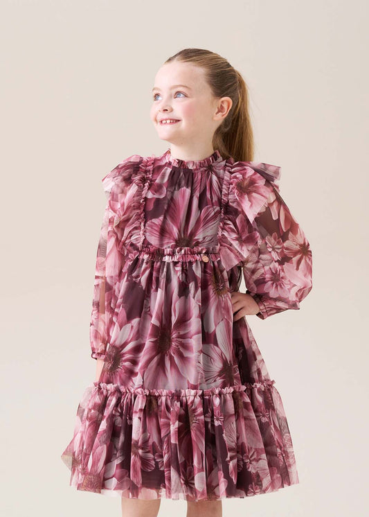 maxi girls floral mesh dress