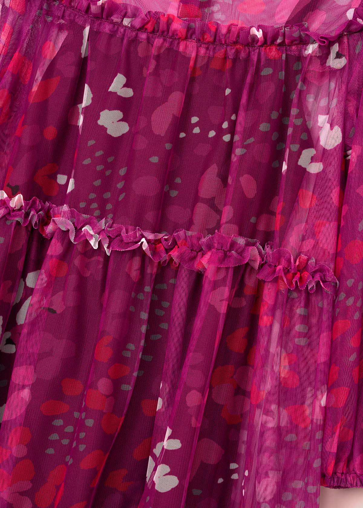 half-sleeve girl print mesh dress