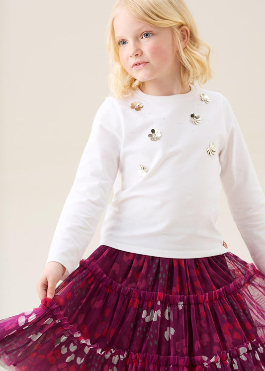 cotton girl sequin embellished long sleeve tee white