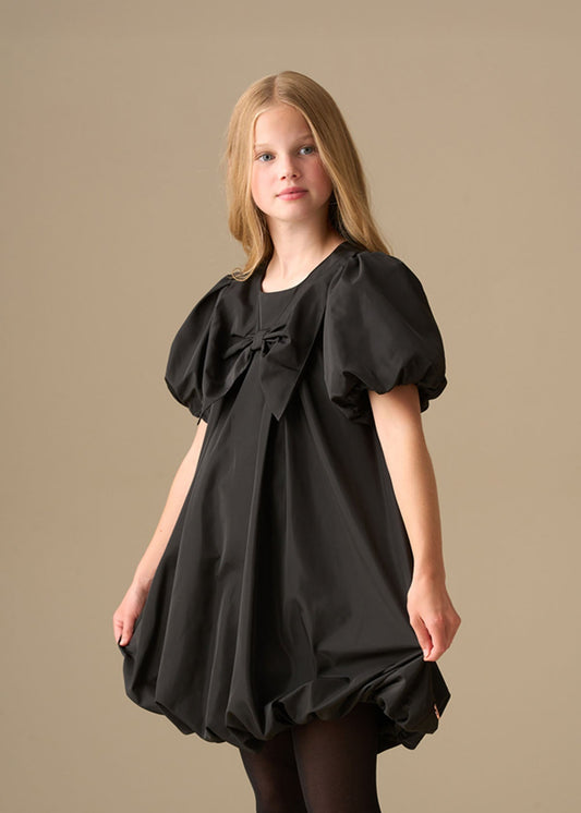 white girl puffball bow collar dress