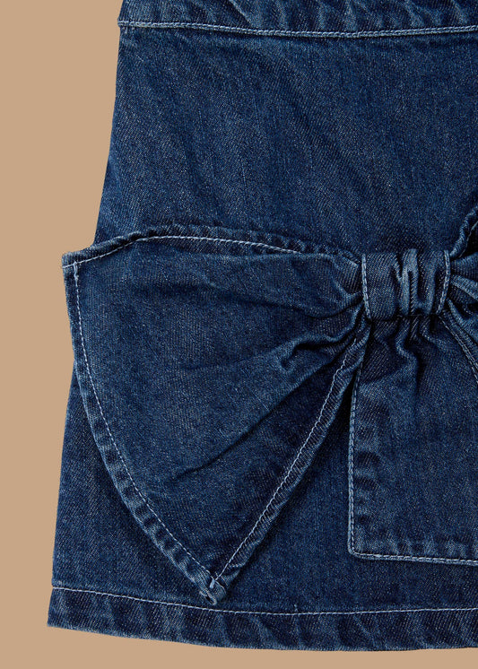 navy blue girls denim bow aline skirt