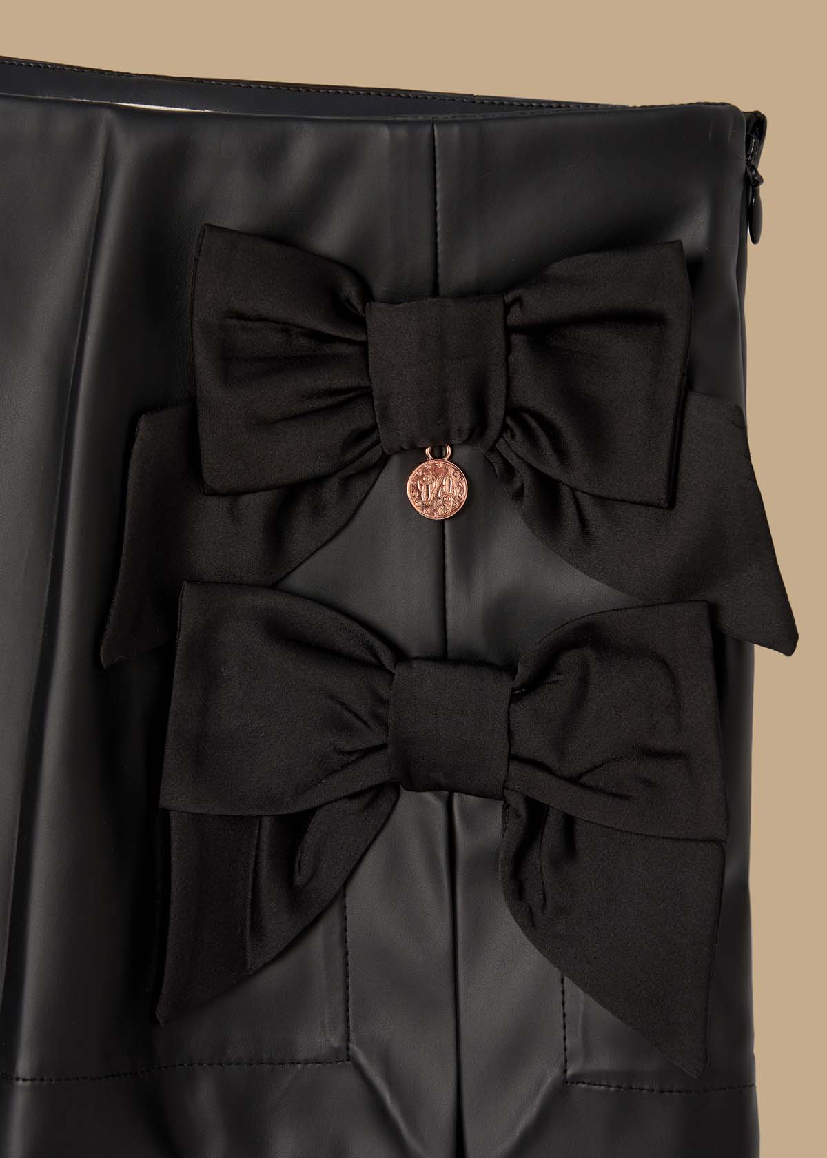 Casual Side Bow Faux Leather Skort