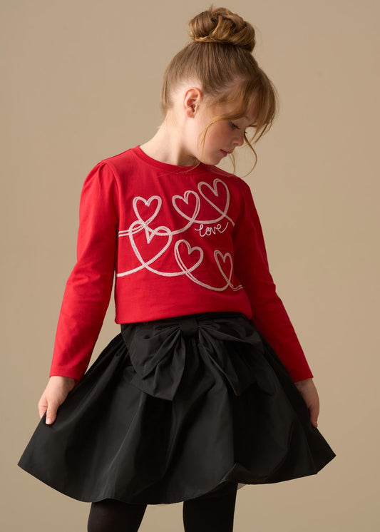 cropped girl sequin heart long sleeve top red