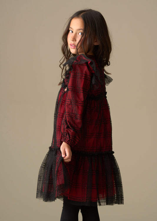 mini girl sequin tartan mesh dress