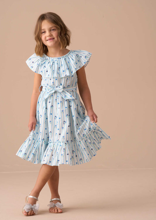 Maxi Girls Blue Pleated Collar Dress