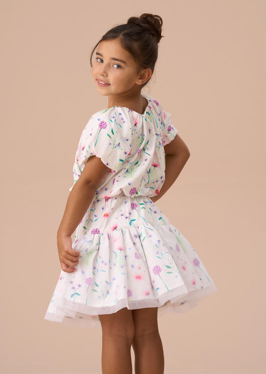 Cotton Girls White Puff Ball Top