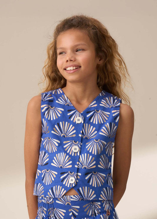 Boy Blue Print Linen Waistcoat