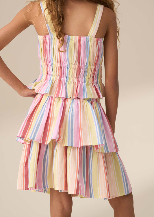 Mini Girl Multi Stripe Tiered Skirt