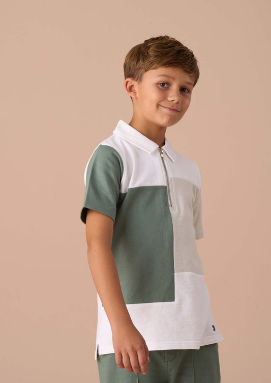 Cotton White Textured Colour Block Polo