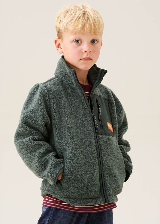 boys zip sherpa fleece green with hood