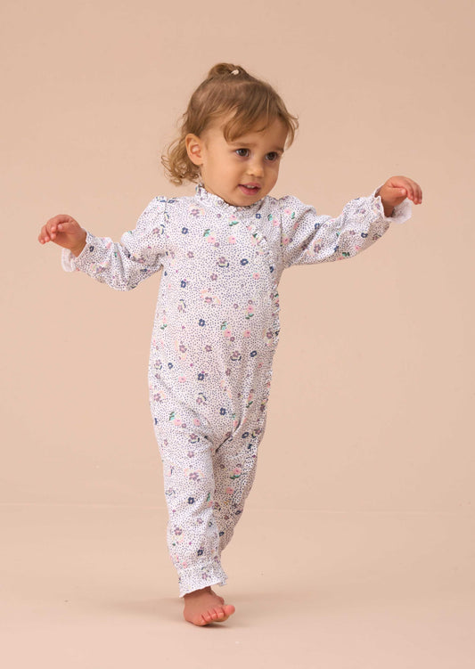 Floral Printed New Born Blue Spot Babygrow & Headband