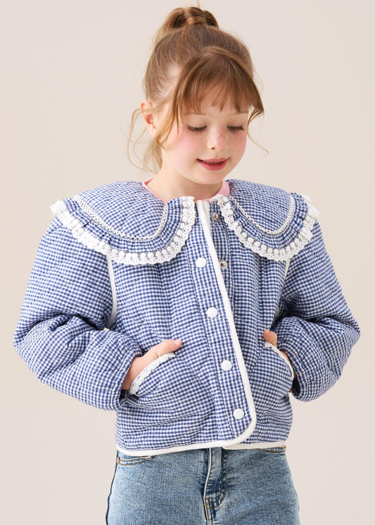wool girls quilted lace trim collar jacket