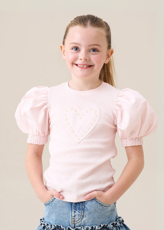 Girl Pink Heart Rib Tee