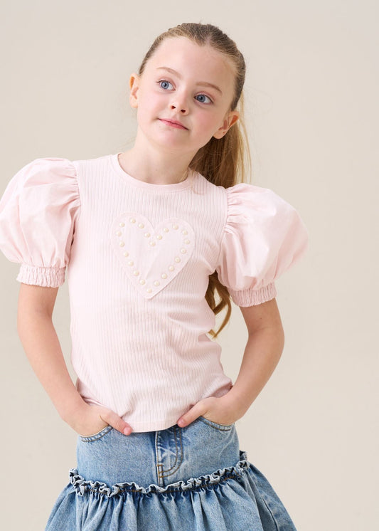 floral girl pink heart rib tee