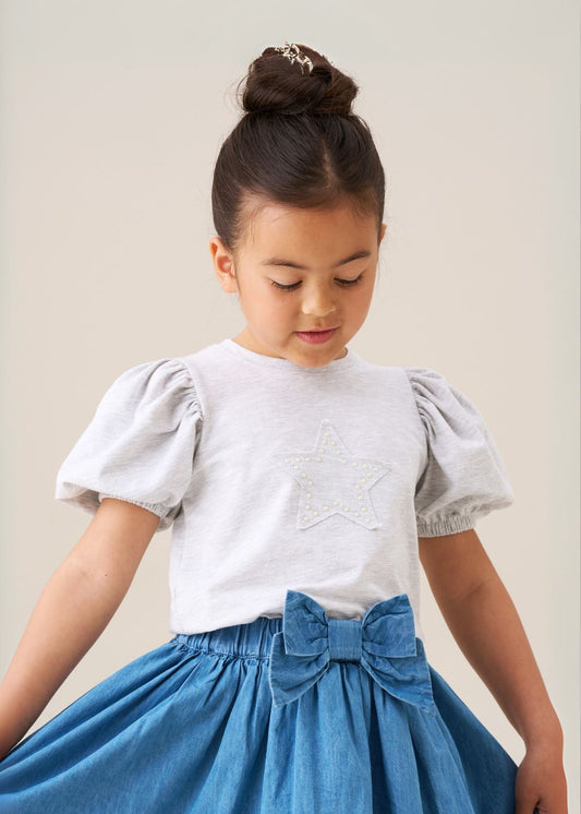 Girl Grey Star Puff Sleeve Tee