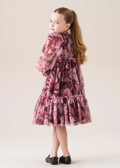 midi girls floral mesh dress