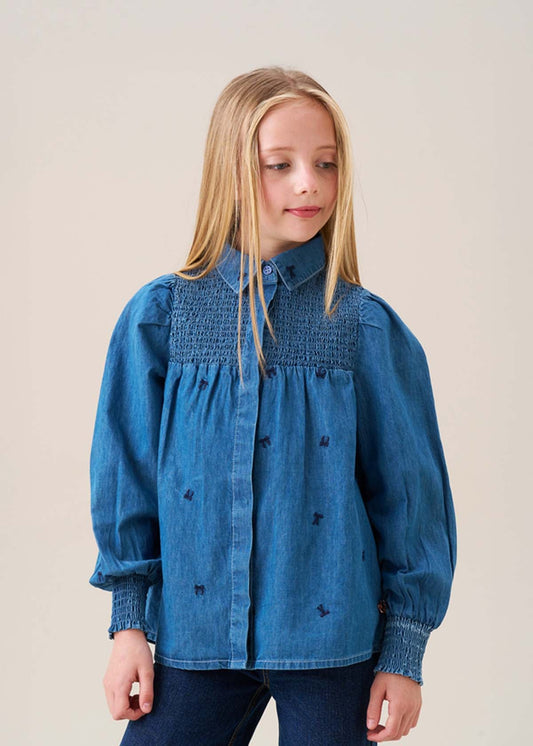 Girls Embroidered Denim Shirt
