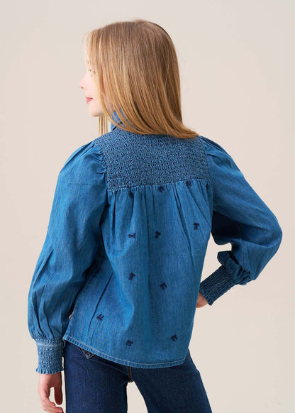 cotton girls embroidered denim shirt