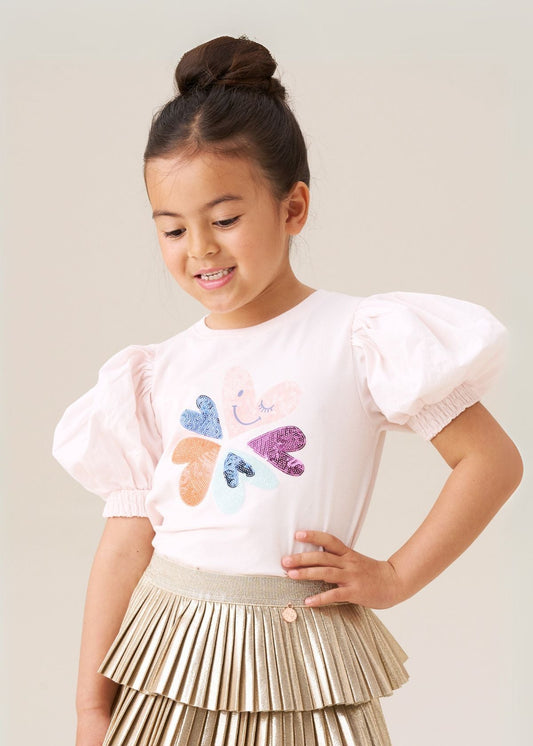 Girl Sequin Embellished Puff Sleeve Tee