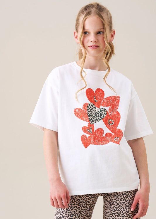 cotton girl heart print oversized tee