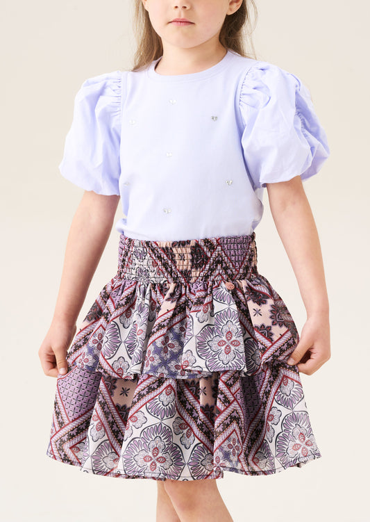 Girls Tiered Boho Print Skirt Purple