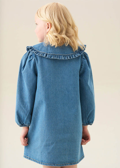 mini girl denim embroidered collar dress