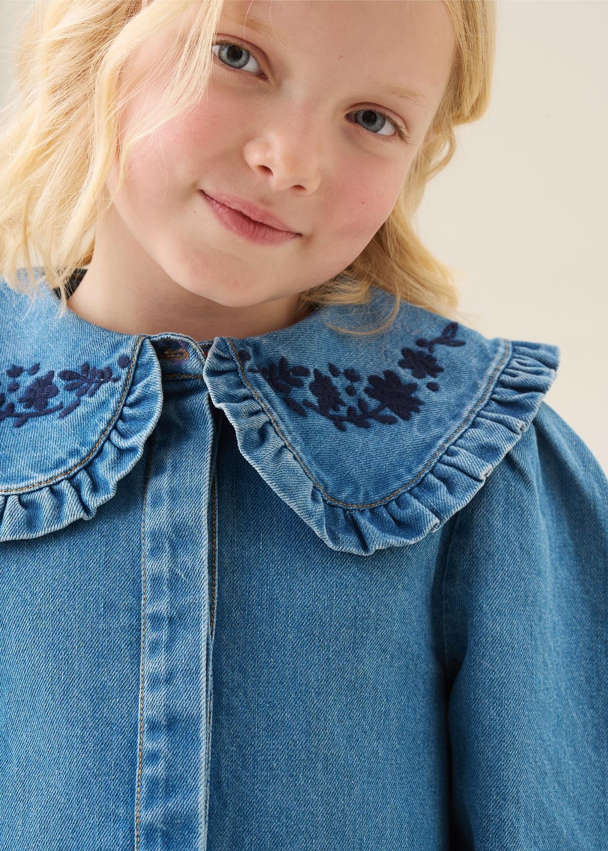 collared girl denim embroidered collar dress