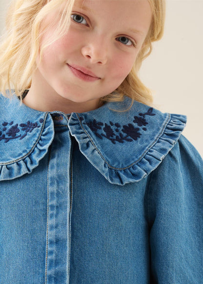 collared girl denim embroidered collar dress