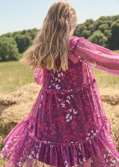 maxi girl print mesh dres