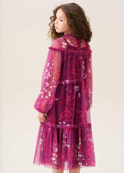 casual girl print mesh dress