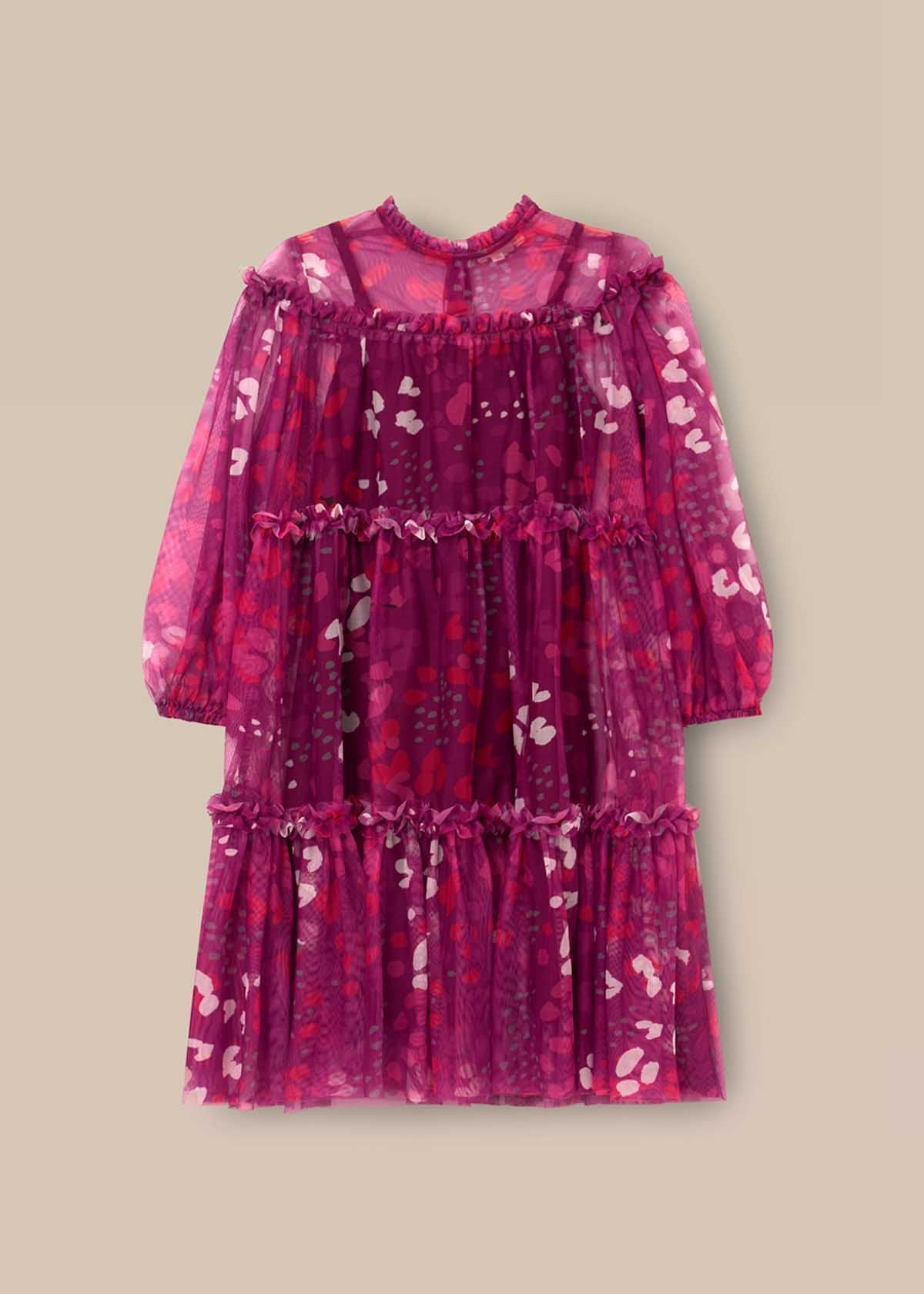 short sleeve girl print mesh dress