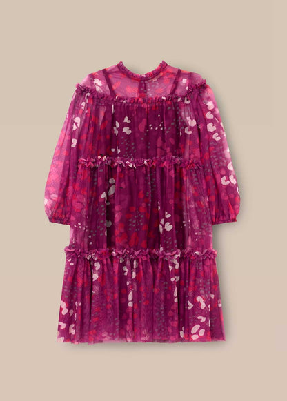 short sleeve girl print mesh dress