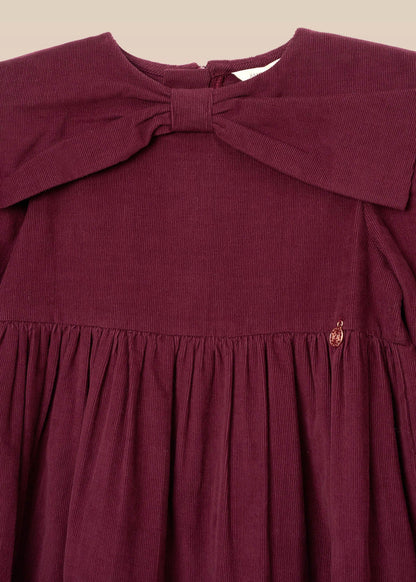 Ava Bow Collar Cord Dress Purple