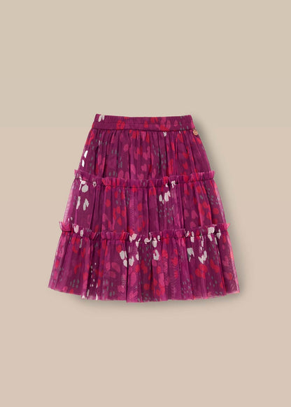 girls pink printed mesh midi skirt knee length