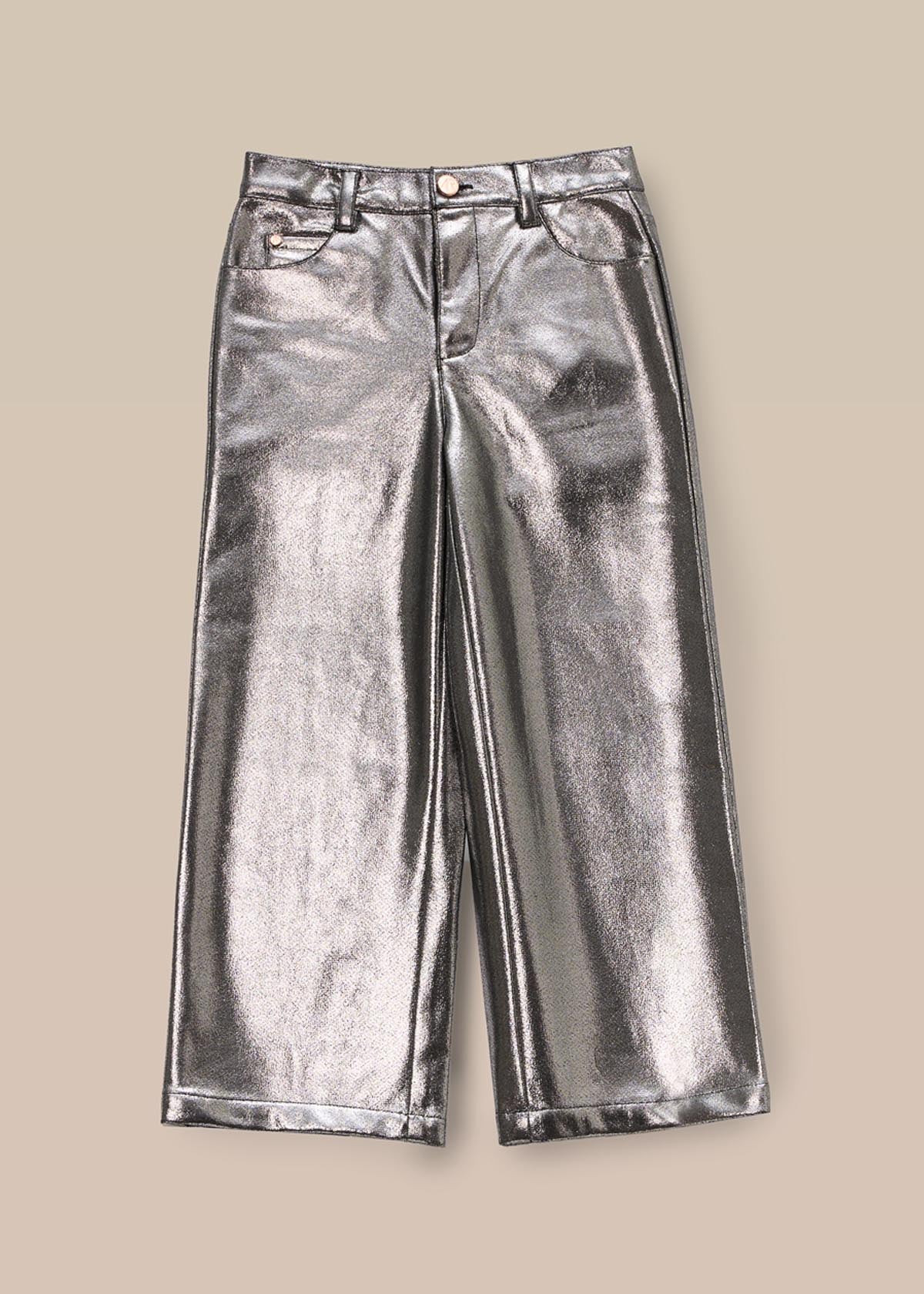 grey girl wide leg metallic jean
