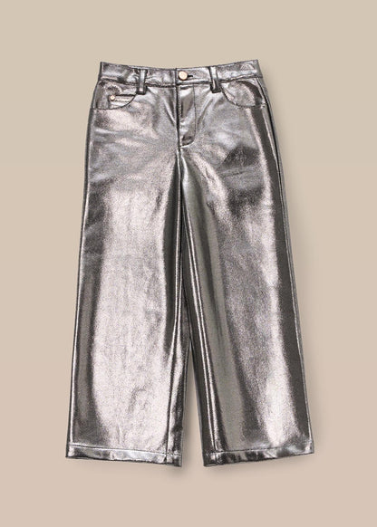 grey girl wide leg metallic jean