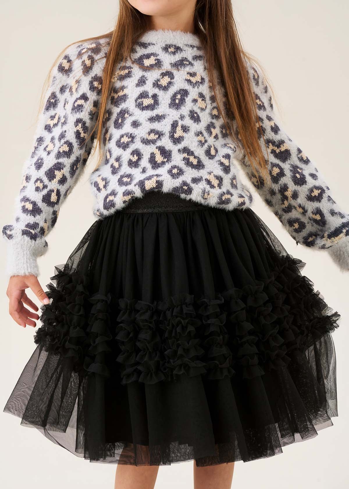 Girls Black Ruffle Mesh Skirt