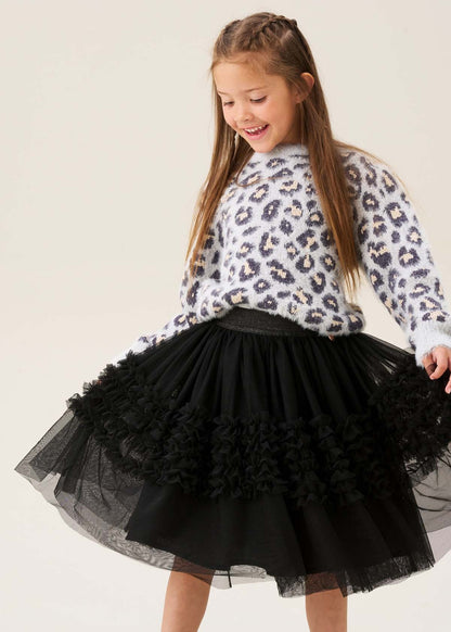 mid length girls black ruffle mesh skirt