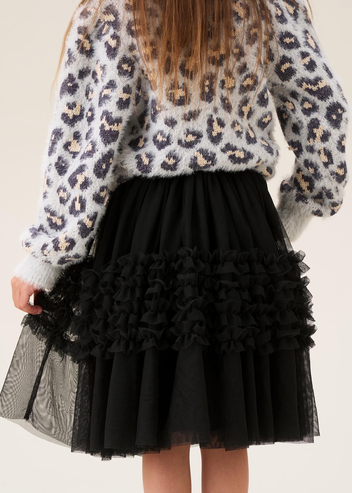 maxi girls black ruffle mesh skirt