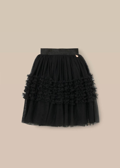 midi girls black ruffle mesh skirt
