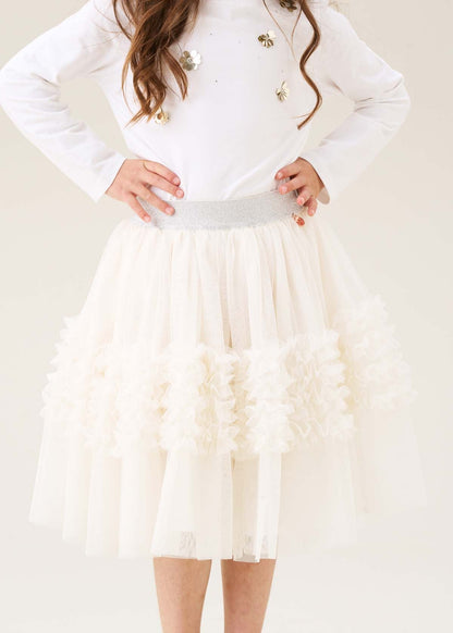Girls Ivory Ruffle Mesh Skirt