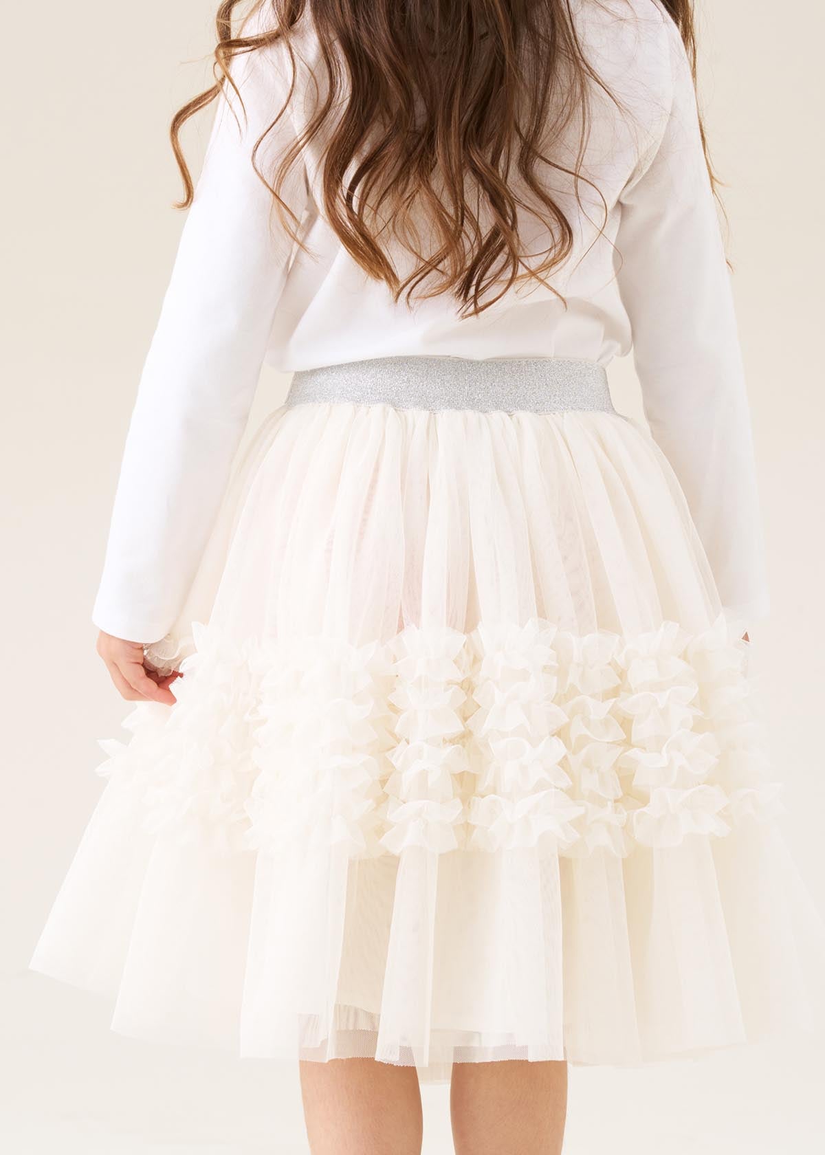 mini girls ivory ruffle mesh skirt