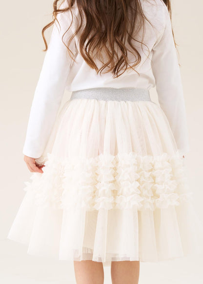 mini girls ivory ruffle mesh skirt