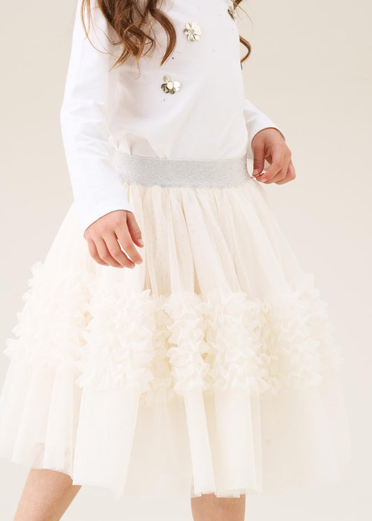 maxi girls ivory ruffle mesh skirt