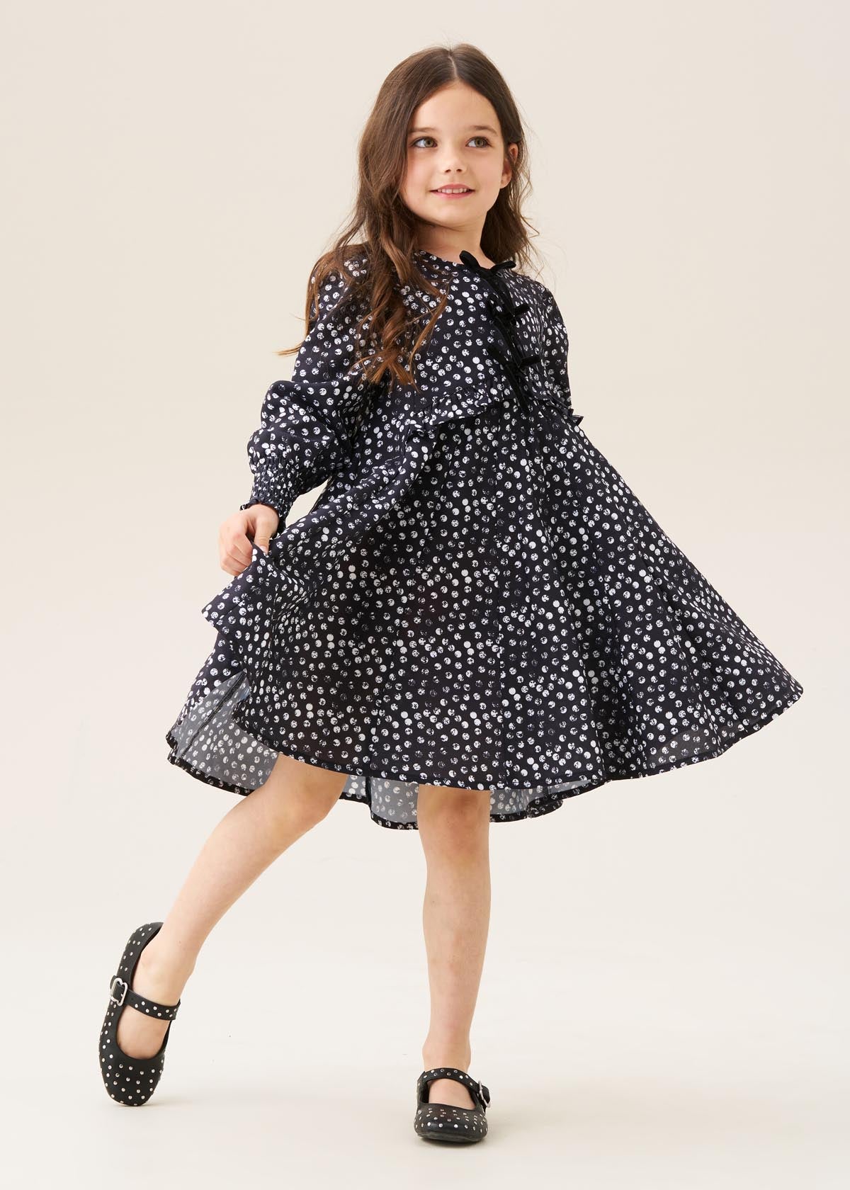 midi girl godet spot dress