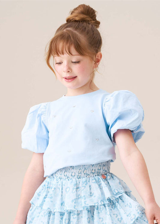 blue puff sleeve blouse