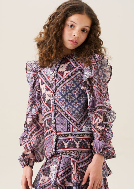 Girl Frill Sleeve Boho Print Blouse