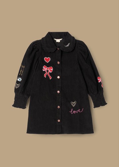 cotton girl embroidered cord shirt dress