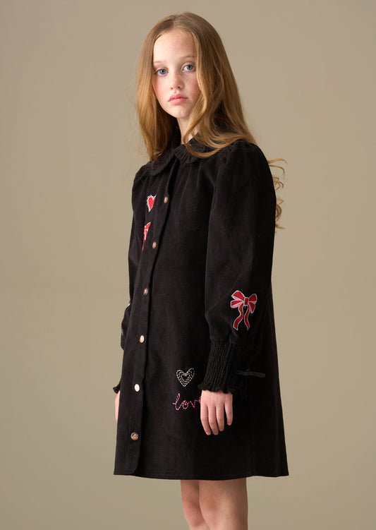 black girl embroidered cord shirt dress